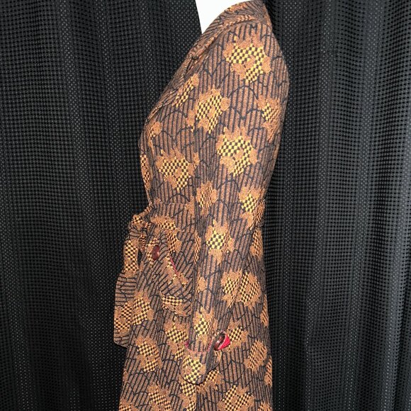 Vintage Mod 60's 70s Vibrant Upholstery Coat Black Orange Pockets Lined Belt EUC - Picture 3 of 11